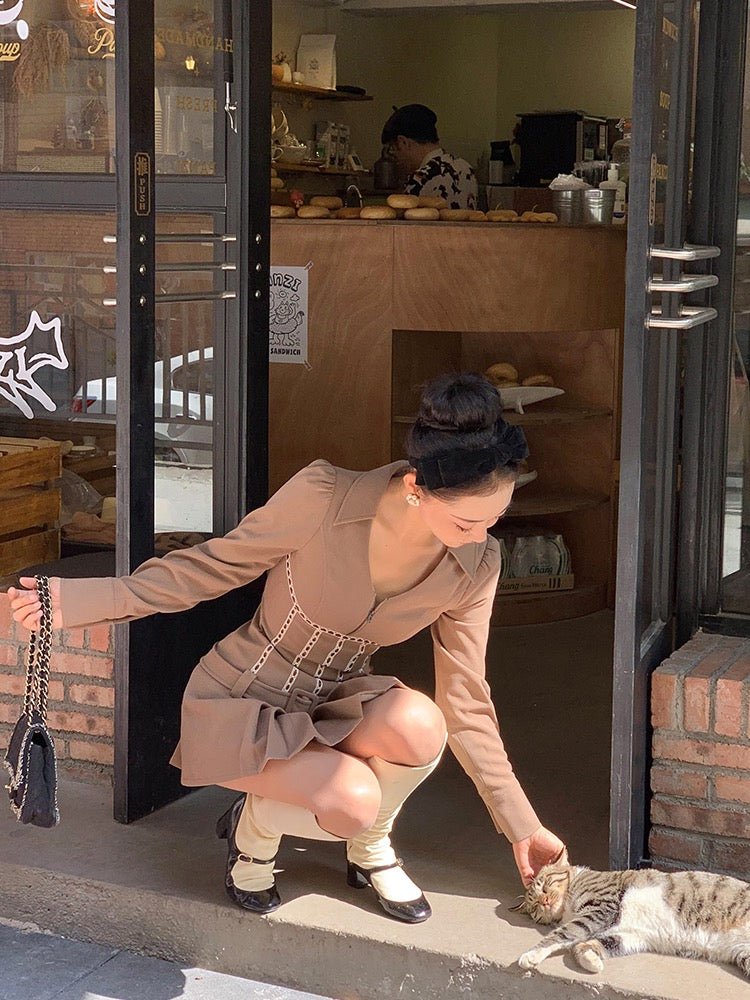 Xiaoli Cream Sweetheart Long-sleeved Dress Autumn and Winter 2022 Tea Series Small Senior Sexy Spice Girl Slim Skirt