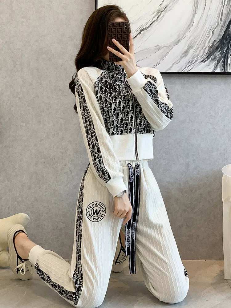 European goods sportswear suit women's autumn 2022 new Western style waist waist thin sweater fashion casual fried street two-piece set