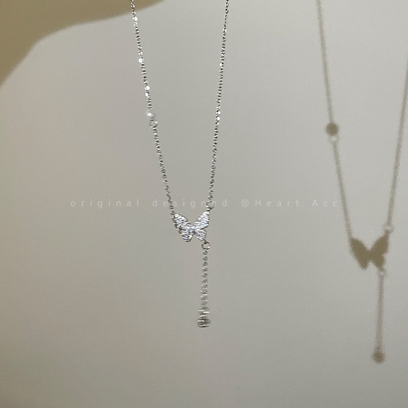 Butterfly Tassel Zircon Necklace Women Korean Light Luxury High-end Delicate Clavicle Chain Spring Niche Design Sense Necklace