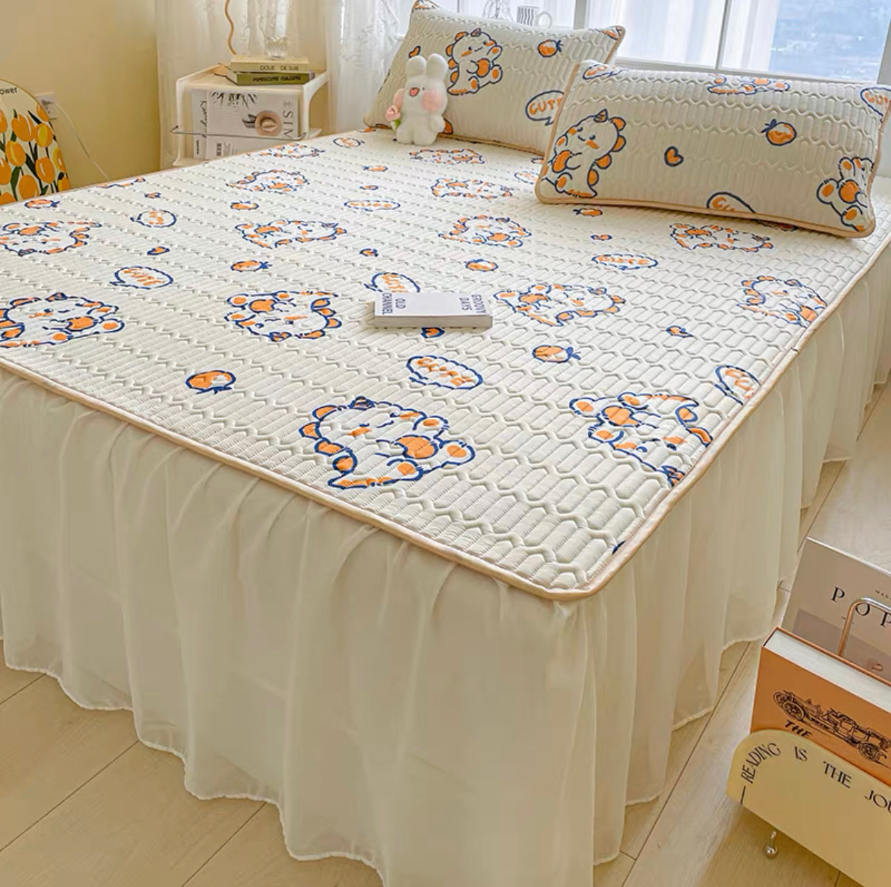 Princess style bed skirt style latex mat three-piece set cool feeling ice silk air-conditioning mat summer washable folding bed cover