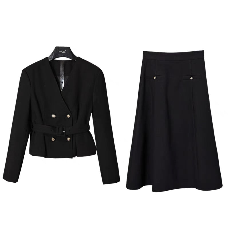 Miss DG autumn 2022 new women's suit v-neck suit jacket slim black skirt two-piece 1709