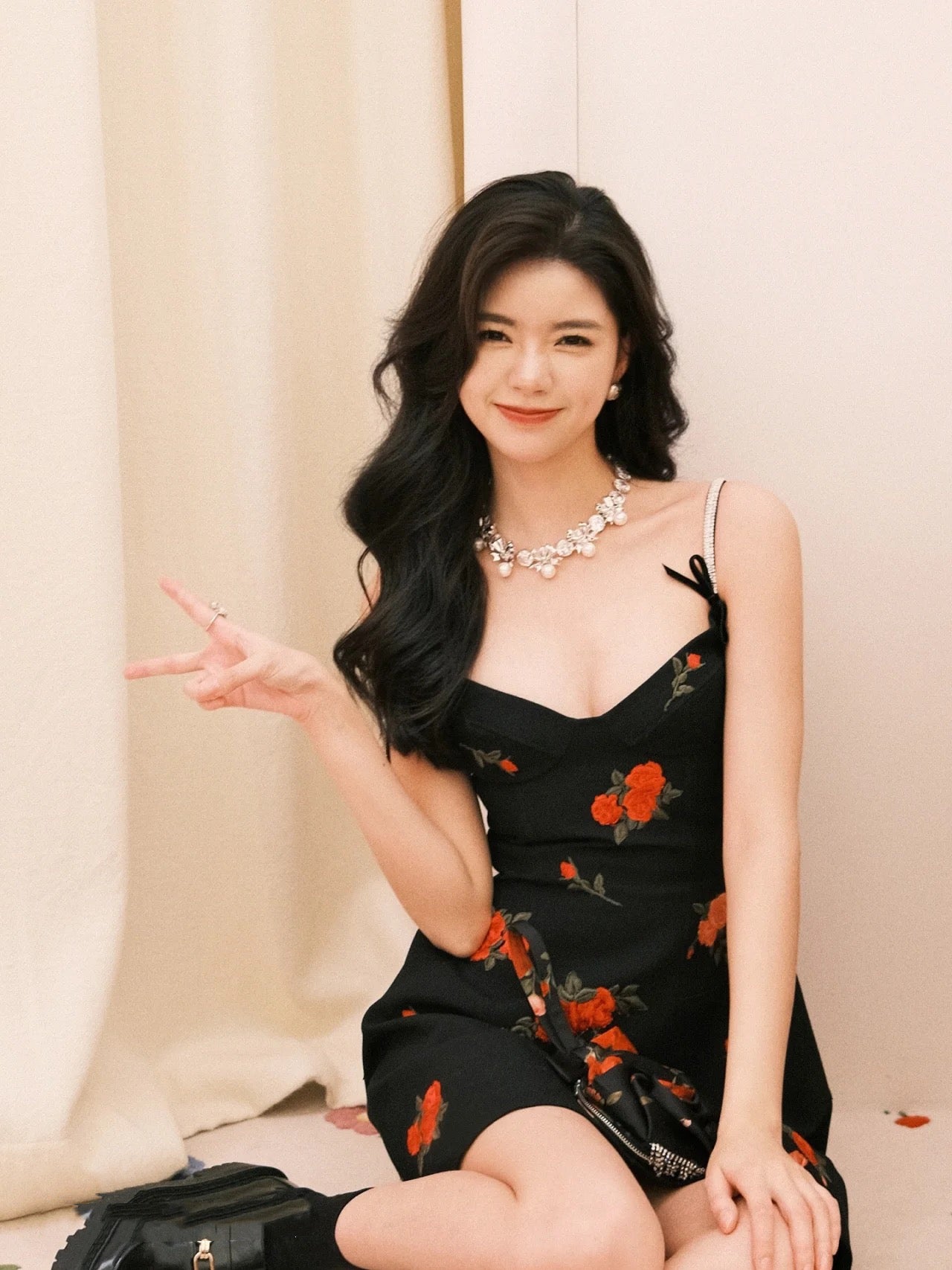 MOXIMOXI Rose Spring Lolita Rose Embroidery Belt Diamond Corset Slim Suspender Dress