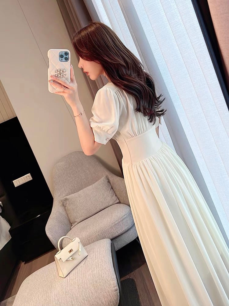 Miss Dong high-end custom 2022 summer new women's French retro temperament thin white pure dress