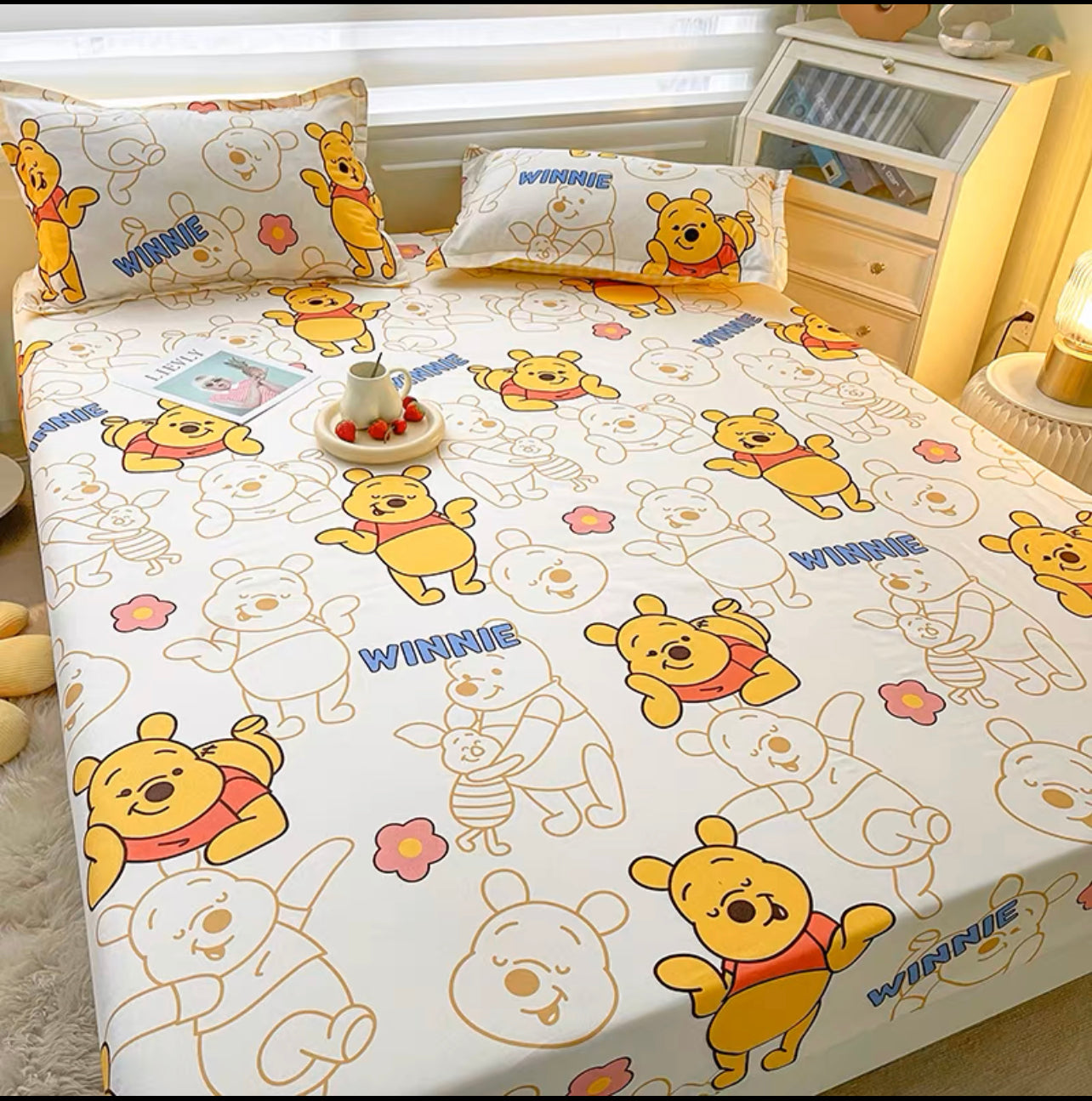 Disney ins washed cotton fitted sheet three-pieces brushed cartoon bed sheet bed cover 2022 new mattress cover protective cover 3