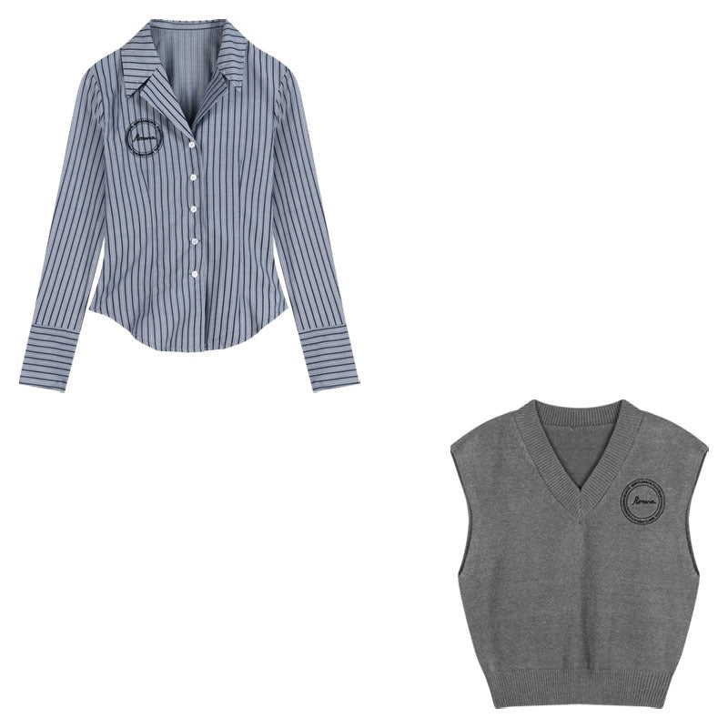 French striped long-sleeved shirt women's early spring 2023 new slim fit chic unique design niche shirt top