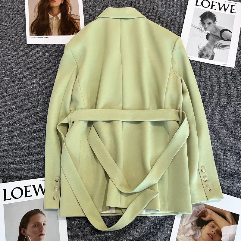Fruit green lace-up suit jacket women's 2022 autumn new design sense one button fashion all-match small suit 1757