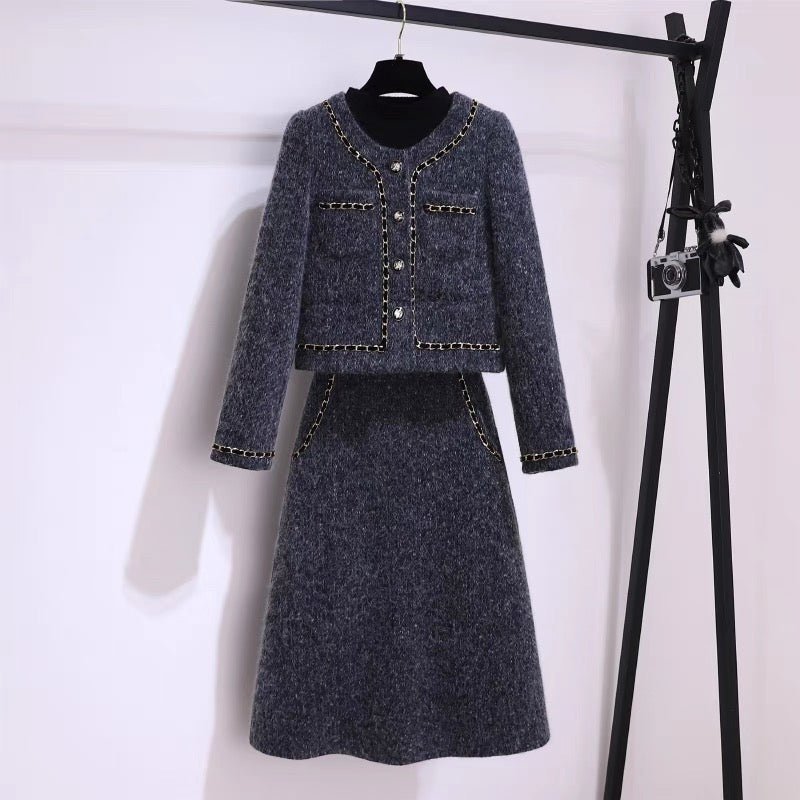 Autumn and winter small fragrance dress two-piece women's clothing 2022 new autumn dress temperament goddess fan celebrity skirt