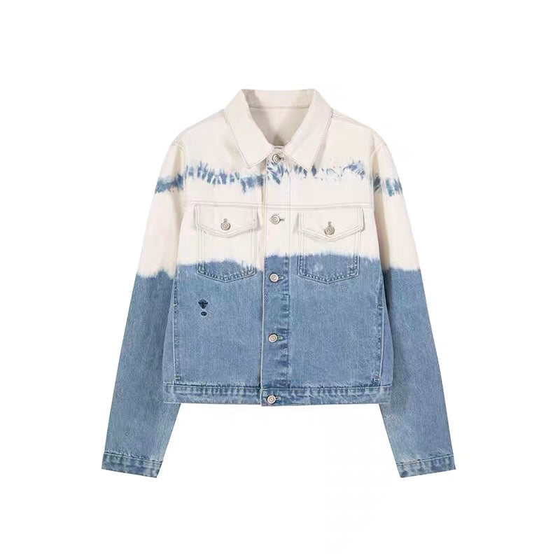 Good morning Fan Fan pure handmade tie-dye denim jacket women's autumn short loose high-end casual casual sunscreen top 1484