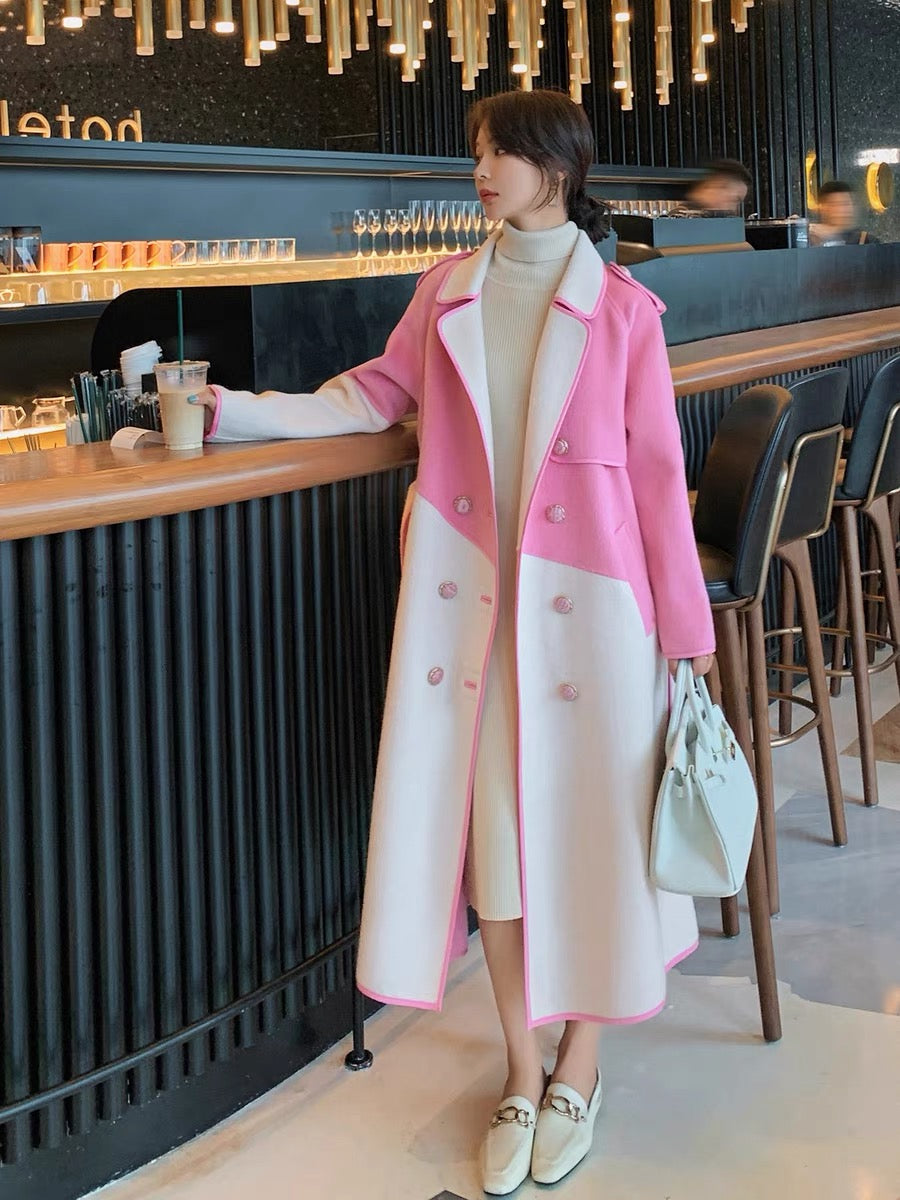 Pink woolen coat women's autumn and winter mid-length 2022 new small temperament foreign style age-reducing woolen coat