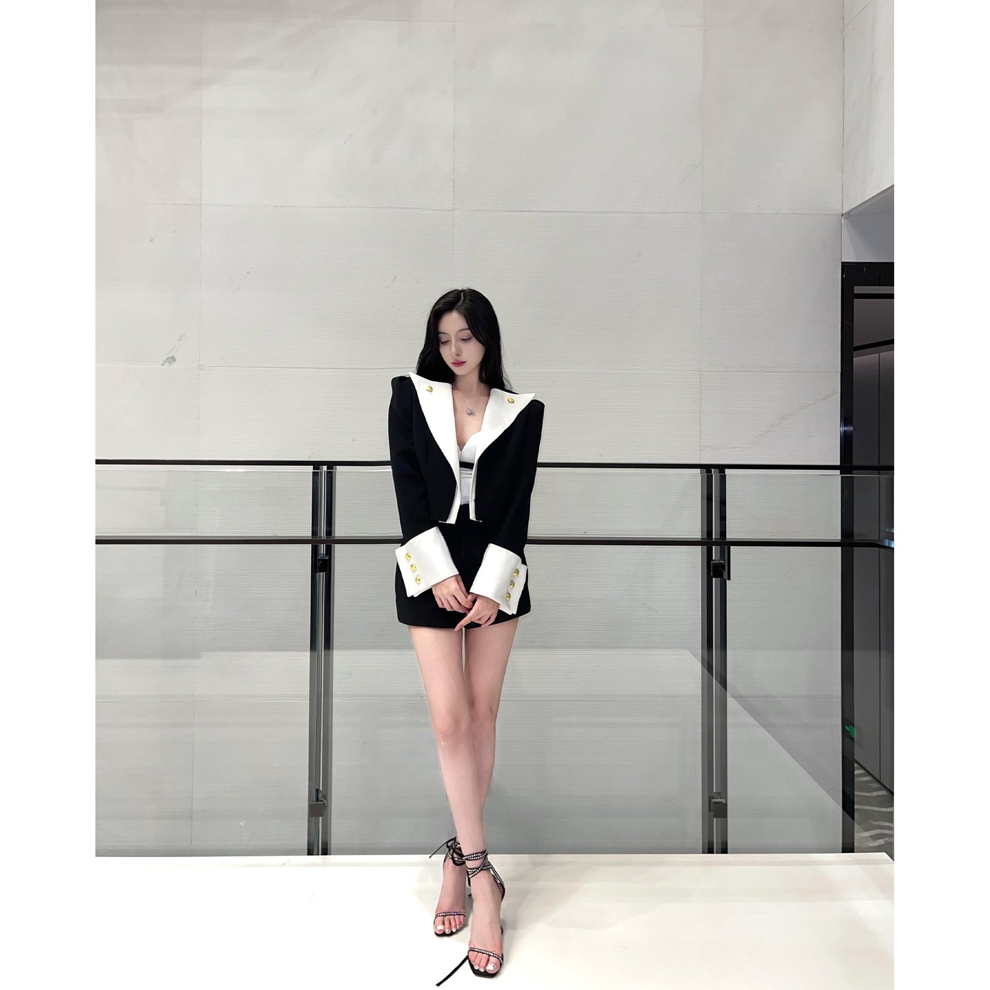 For Fay original black and white color matching suit jacket women's autumn and winter new high-end fashion temperament suit jacket