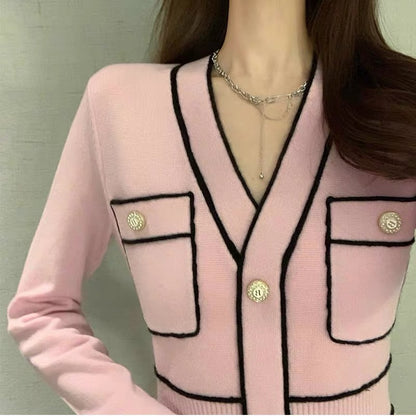 Autumn and winter clothing 2023 new women's French retro waist slimming high-end bottoming long-sleeved pink knitted dress