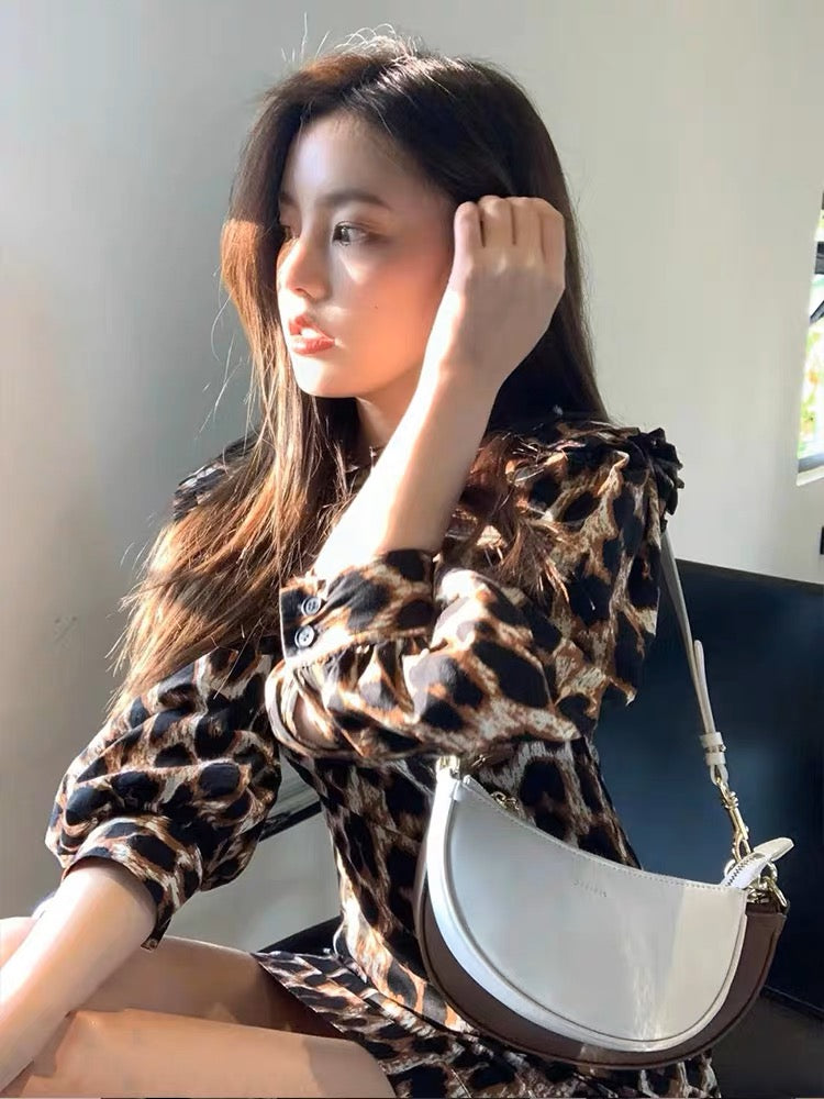 2023 New Sweet and Spicy Style Sexy Leopard Print Fashion Design Temperament Royal Sister Style Slimming Hip-packing Korean Style Dress (D9883)