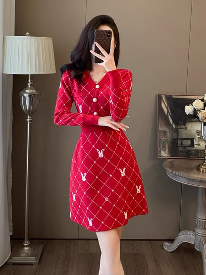 2023 Autumn and Winter New Long-sleeved Little Red Dress for Women, La –  Lee Nhi Boutique