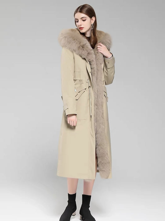 Parka women's coat 2023 new winter long style over the knee large fox fur collar rex rabbit fur liner removable