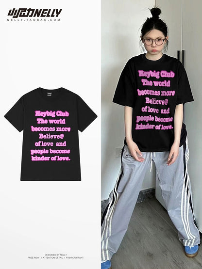 National trend creative letter printing round neck pullover half sleeve T-shirt gender-free men and women loose casual short-sleeved T-shirt bf