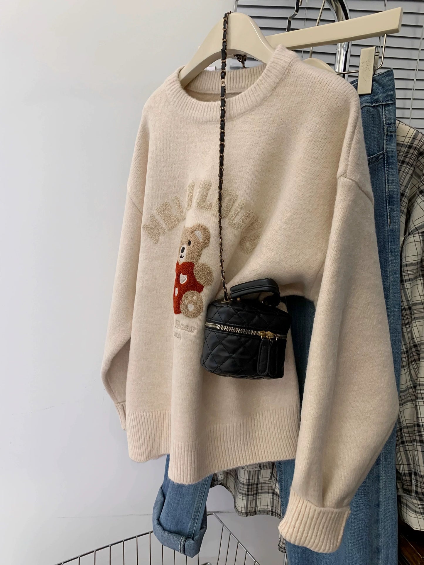 style bow-knitted sweater cardigan coat for women in early autumn straight shoulder French design short outerwear