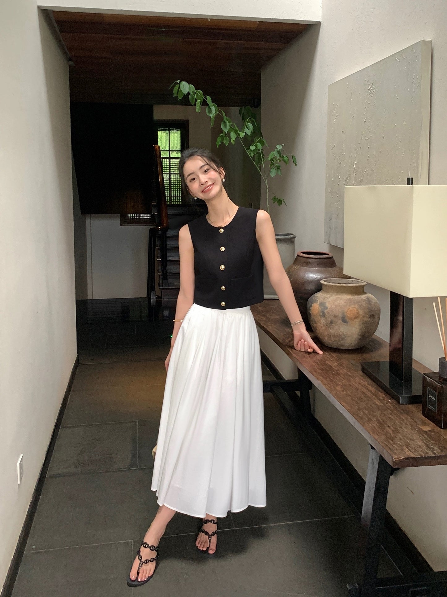 pusumede short small style vest vest women's summer French high-end vest sleeveless waistcoat top