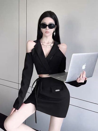 Pure desire sweet hot girl suit strapless suit short jacket female high-end sense two-piece skirt spring and autumn small man