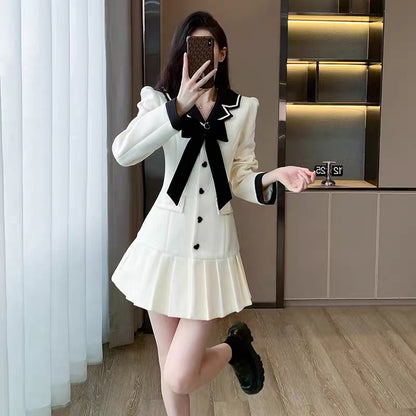 2023 new women's autumn French white dress for small people, a complete set of high-end outfits for women in autumn and winter