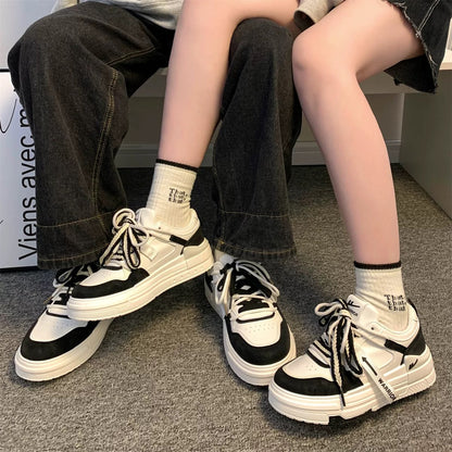 Pull back black and white panda couple shoes 2023 autumn popular thick-soled versatile sneakers ins Korean style casual white shoes