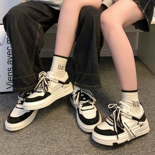 Pull back black and white panda couple shoes 2023 autumn popular thick-soled versatile sneakers ins Korean style casual white shoes
