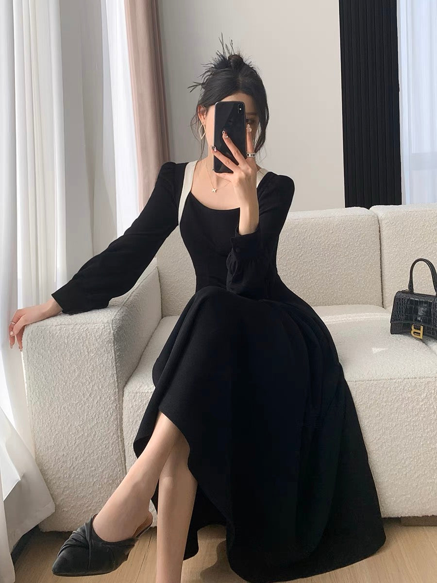 FT GUOGE black dress for women 2023 autumn new style waist slimming te –  Lee Nhi Boutique