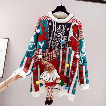 Red Sweater Women's Autumn and Winter Thickened Mid-Length 2023 New Jacket Chinese New Year Festive Year of the Rabbit Animal Year Fashion