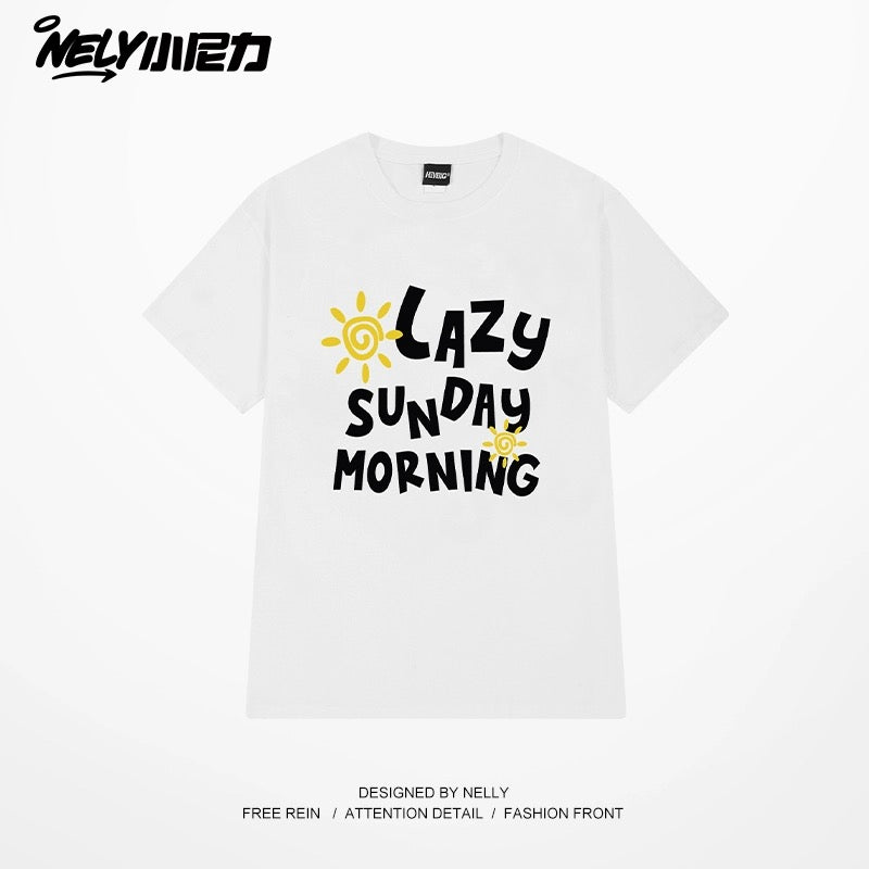 nely summer letter sun print short-sleeved T-shirt for men and women ins summer trend loose couple tops