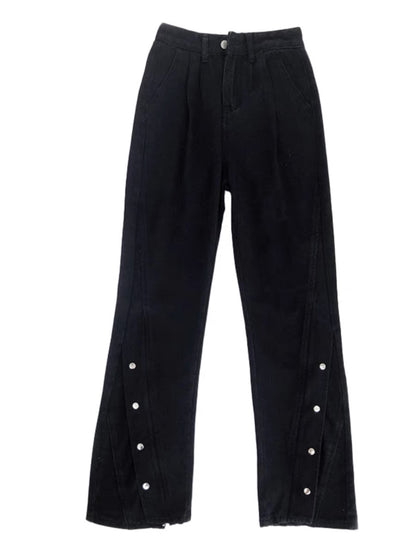 Micro-flare slit jeans for women plus size fat MM high-waist slim loose wide-leg pants pear-shaped body pants American style A3364