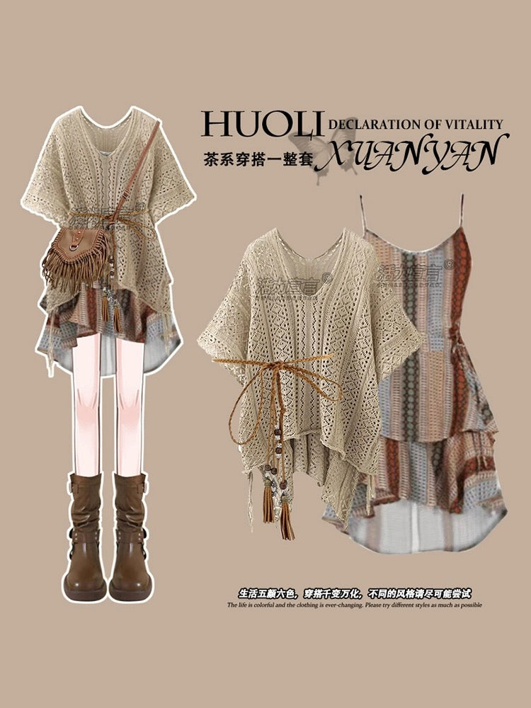 Yunnan travel wear suspender dress women summer 2024 new Bohemian ethnic style short skirt