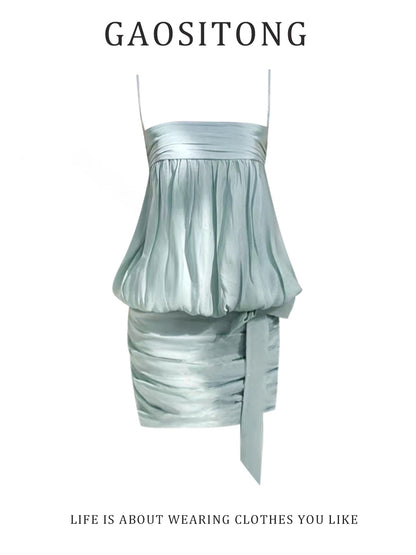 GAOSITONG Women's Summer Mint Green Tube-Top Camisole Dress – "Pure & Alluring" Style with Tulip-Hem Tie-Waist and Bodycon Fit