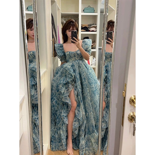 Princess style dress fairy fairy forest floral dress birthday small dress mopping fluffy long skirt female summer