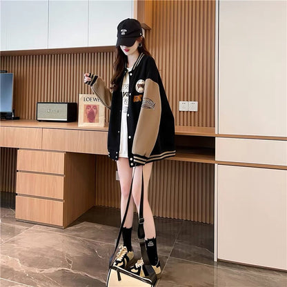 Western style age-reducing design baseball uniform cardigan jacket for women 2023 autumn new loose and versatile Korean style jacket (J0241)