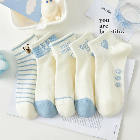 Spring and summer thin ins trendy all-match cute cartoon sports sweat-absorbent boat socks college ladies student short socks female