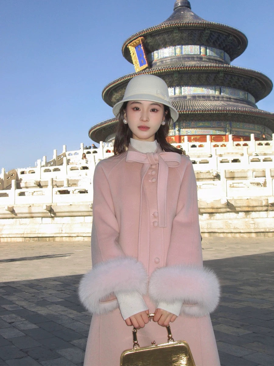 ICELOLLY new Chinese style double-sided woolen coat for women in autumn and winter rich family's wool woolen coat