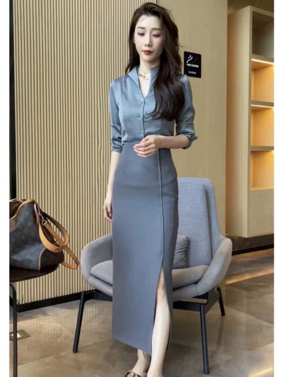 French retro temperament fishtail skirt for women in autumn high-waisted slimming side slit sexy mid-length hip skirt