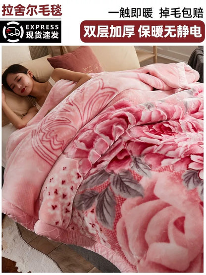 Winter Raschel blanket extra thick plus velvet bed cover blanket quilt wedding coral flannel nap blanket single