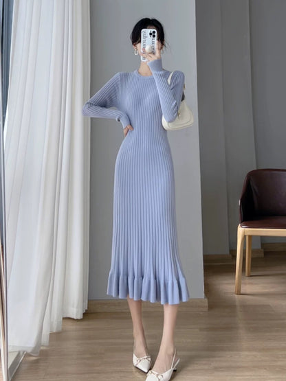 Autumn and winter inner matching coat and sweater skirt for women 2023 new slim temperament ruffled fishtail knitted dress