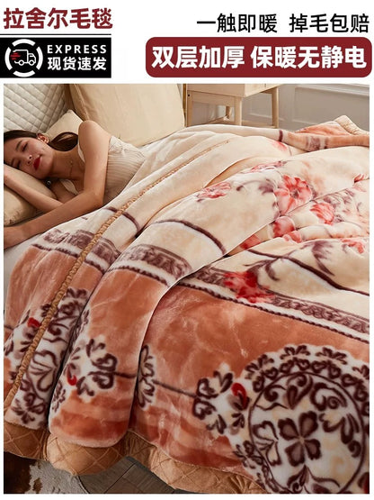 Winter Raschel blanket extra thick plus velvet bed cover blanket quilt wedding coral flannel nap blanket single