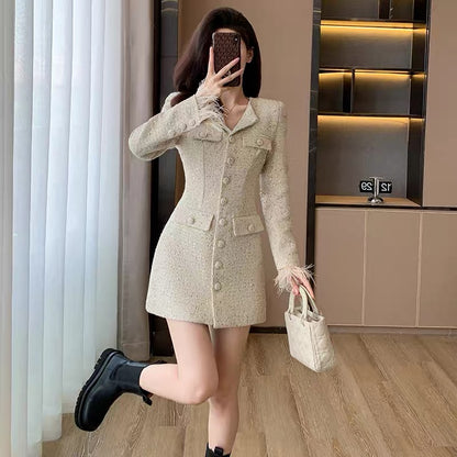 Light luxury small fragrant dress for small women 2023 autumn new style French lady temperament tassel suit skirt short skirt