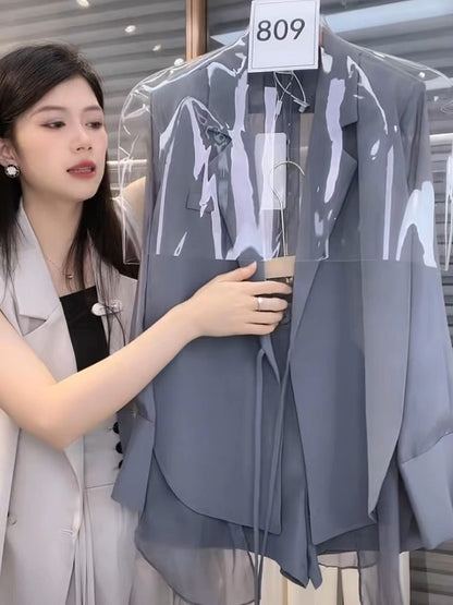 Autumn thin suit shorts suit women's high-end light luxury women's casual early autumn small fragrance style suit two-piece set