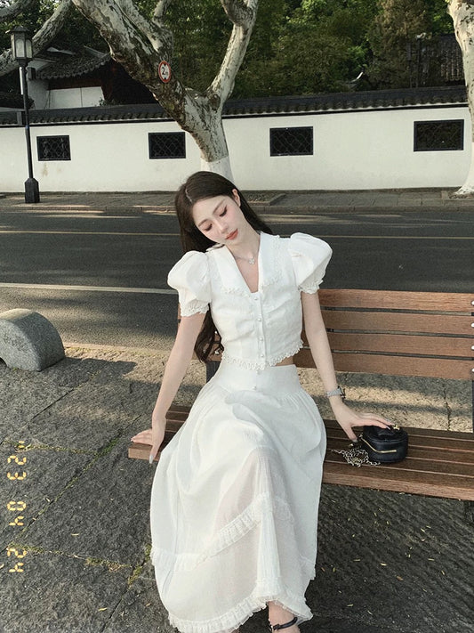 WITHMXBOOM Hui Hui's gentle style fried street milk good suit for women summer French style lively age-reducing suit