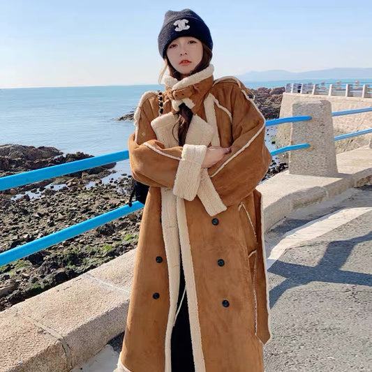 2023 new design niche cotton coat mid-length winter cotton coat fur integrated lamb wool thickened coat for women