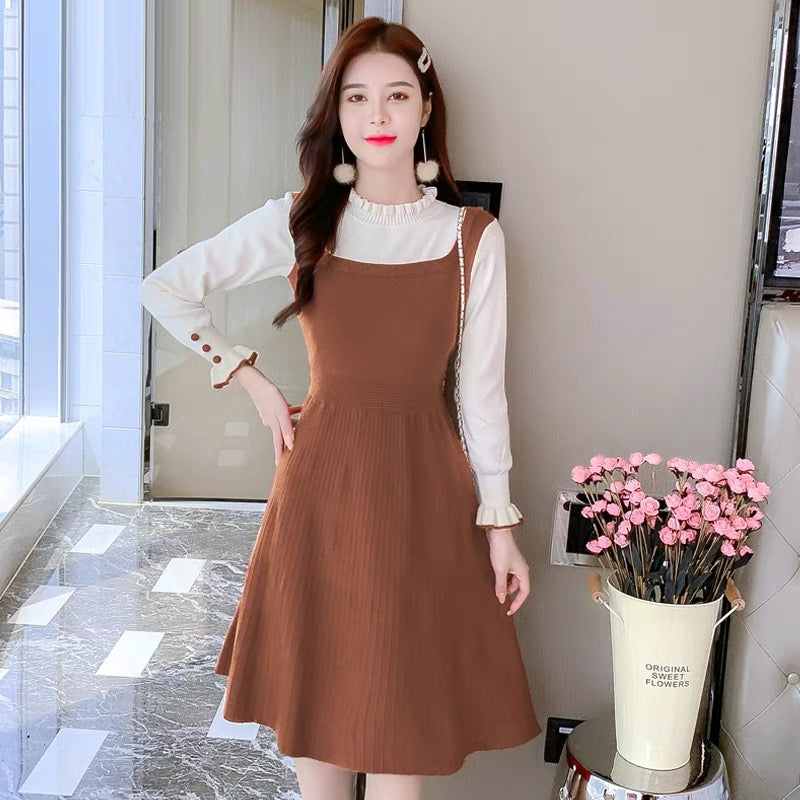 lolita with coat knitted sweater dress women's autumn and winter 2023 new slimming fake two-piece bottoming skirt