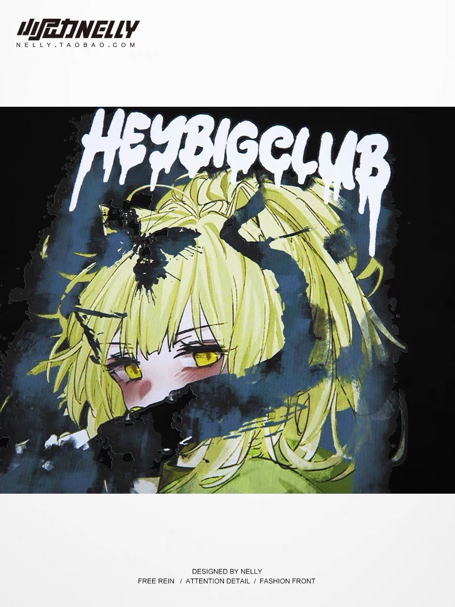 European and American trendy brand cartoon short-sleeved t-shirt women and men loose street style hip-hop trendy cool half-sleeved oversize top summer