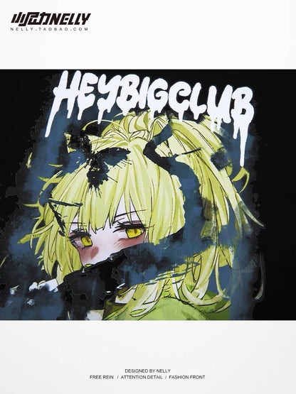 European and American trendy brand cartoon short-sleeved t-shirt women and men loose street style hip-hop trendy cool half-sleeved oversize top summer