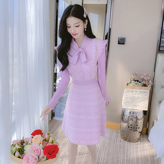 lolita early autumn long-sleeved knitted dress for women autumn and winter 2023 new temperament sweet little fairy skirt
