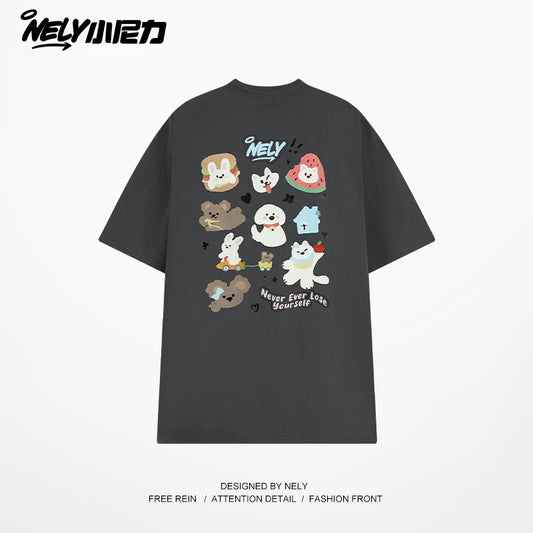 American cartoon cat print round neck short sleeve men and women summer 2025 couple pure cotton t-shirt half sleeve bottoming shirt trend