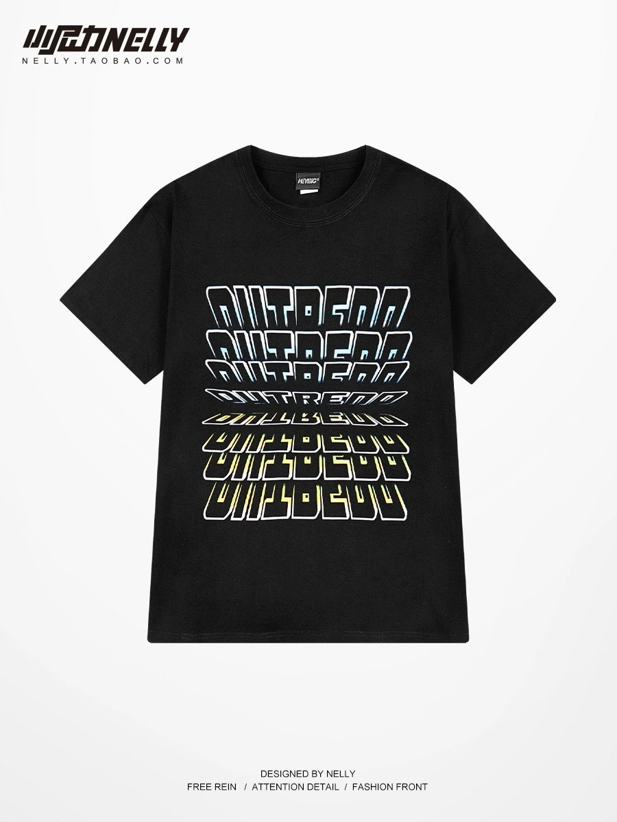 Guochao brand American letter short-sleeved T-shirt for men and women 2024 summer new ins tide brand oversize pure cotton half-sleeve