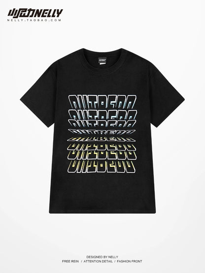 Guochao brand American letter short-sleeved T-shirt for men and women 2024 summer new ins tide brand oversize pure cotton half-sleeve